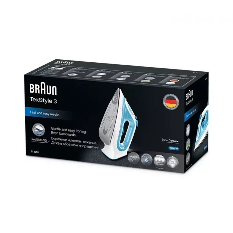 Braun TexStyle 3 lygintuvas SI 3053 Blue, keraminis padas, 2400 W