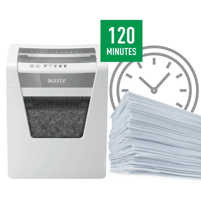 Smulkintuvas Leitz IQ Office Security P5, mikro pjūvis, 22,3 cm, 2 x 15 mm, 23 l, 250 lapų, 55 dB