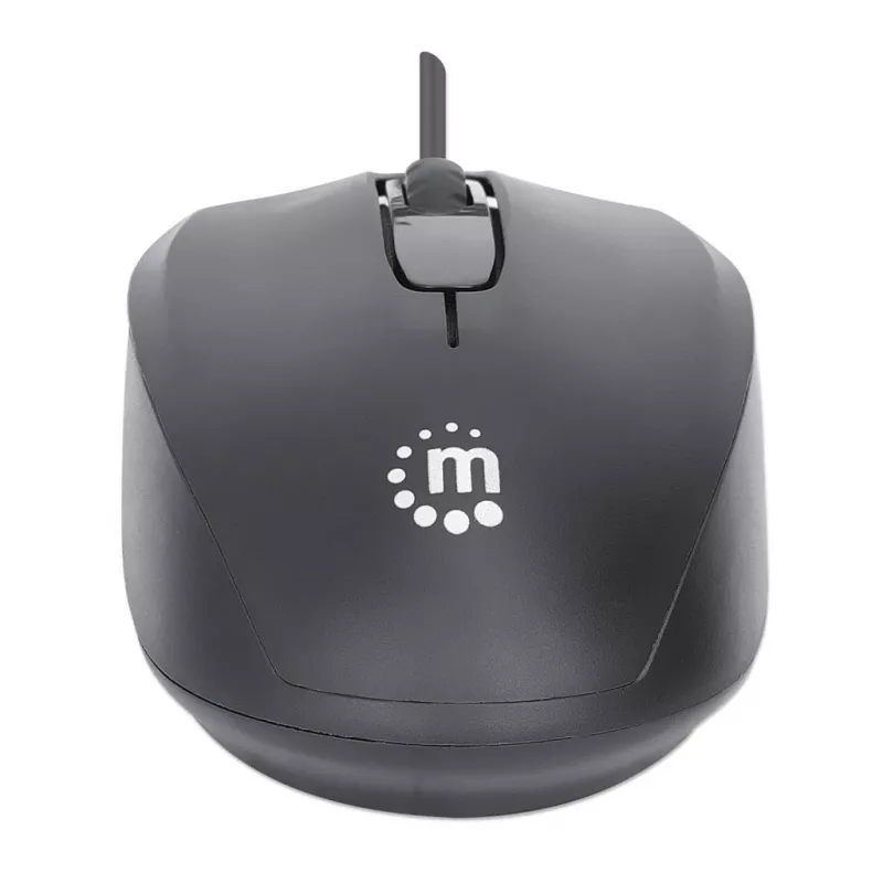 Manhattan Comfort II laidinis USB optinis pelė, juoda, 1000 dpi, USB-A, ambidekstrinė, kompaktiška, 3 mygtukai su slinkimo ratuku, 3 metų garantija