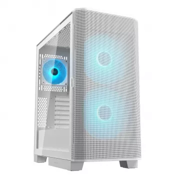 COUGAR Airface FLO ARGB White Midi Tower korpusas — 2x180mm priekyje, 1x120mm gale, 2.5/3.5 colio HDD, 240×480×509 mm
