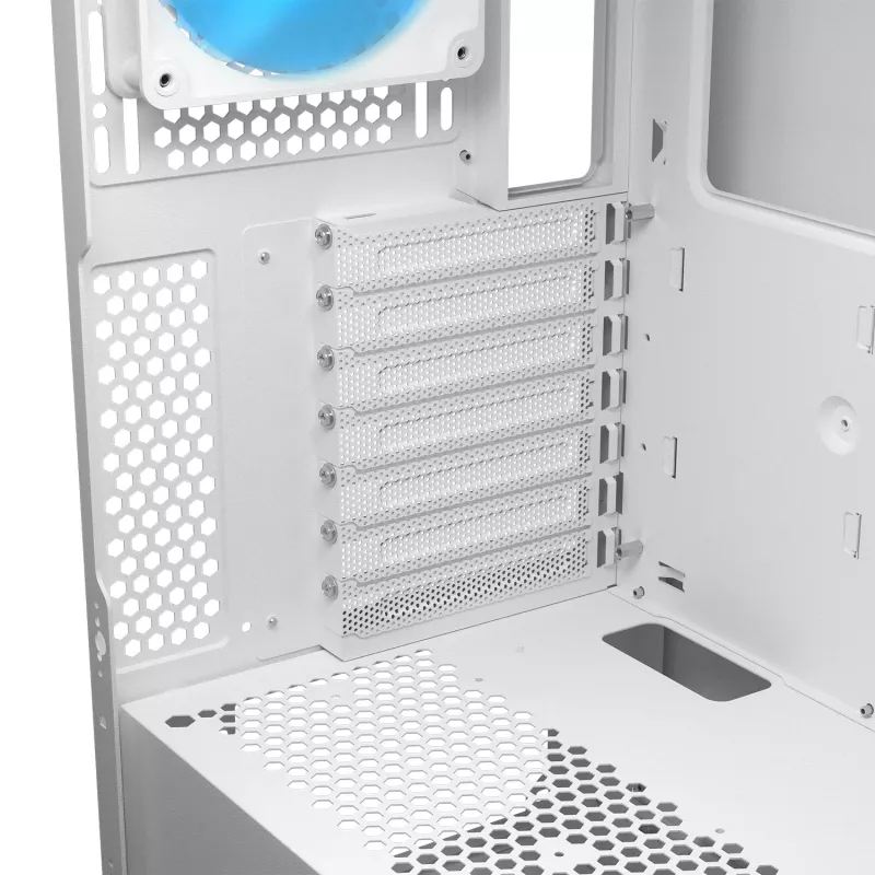 COUGAR Airface FLO ARGB White Midi Tower korpusas — 2x180mm priekyje, 1x120mm gale, 2.5/3.5 colio HDD, 240×480×509 mm