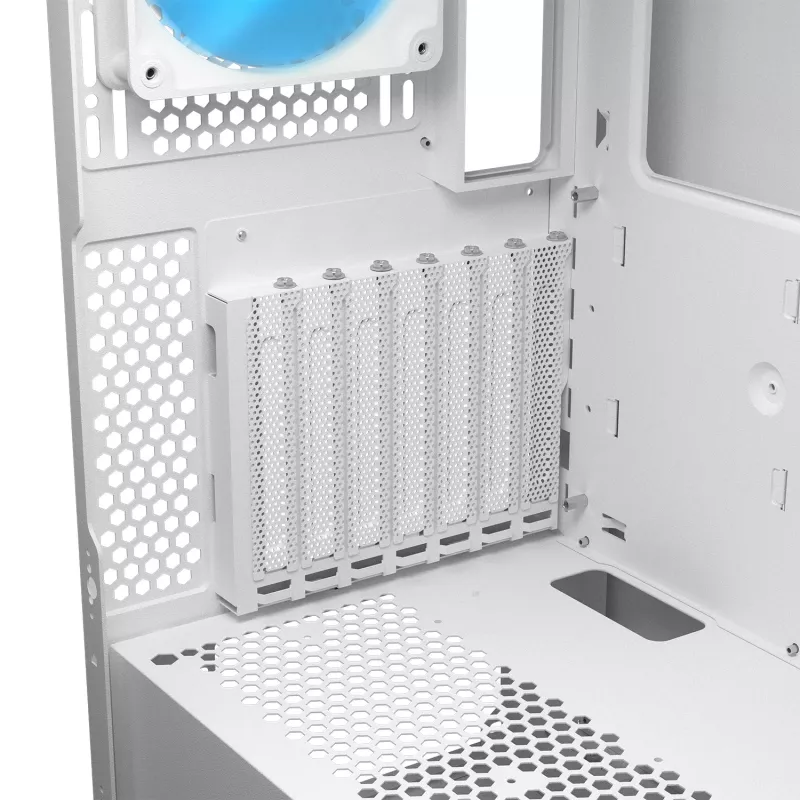 COUGAR Airface FLO ARGB White Midi Tower korpusas — 2x180mm priekyje, 1x120mm gale, 2.5/3.5 colio HDD, 240×480×509 mm