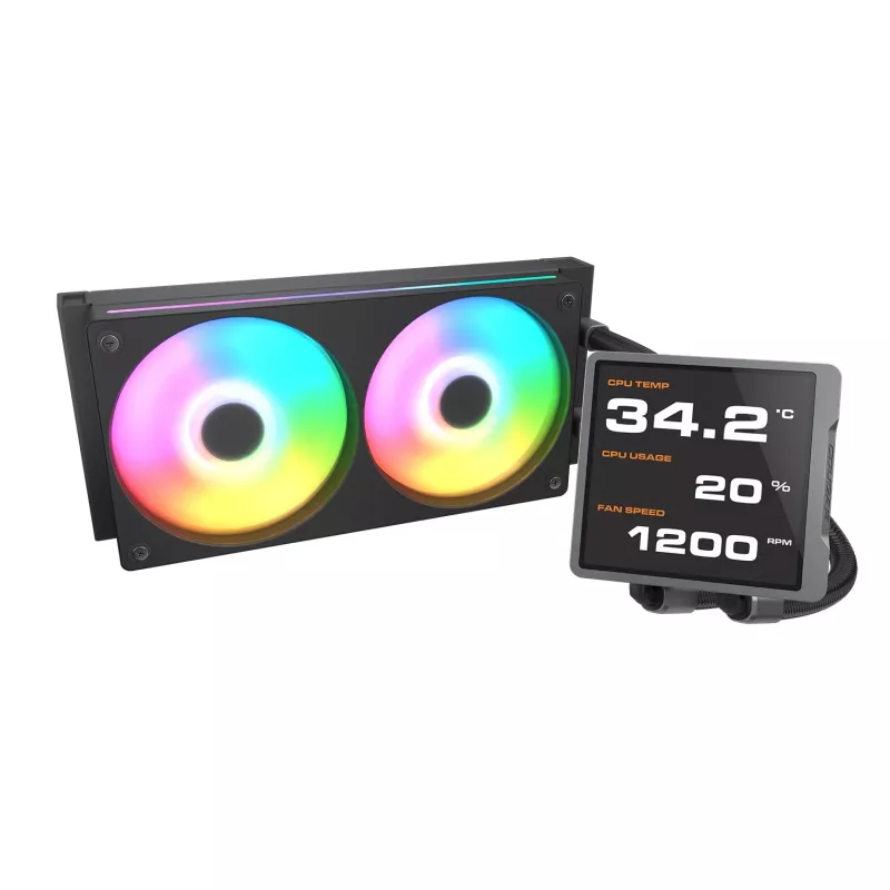 All-in-one skysčio aušintuvas CPU Cougar Poseidon Vistek Pro 240, ARGB, 120 mm ventiliatoriai, 700–2500 RPM, Juoda