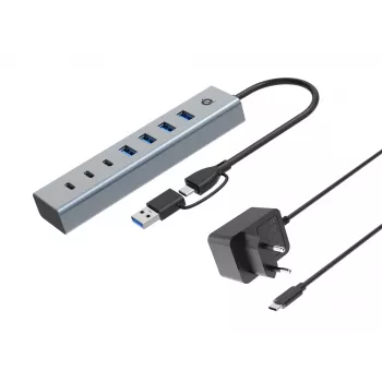 Conceptronic HUBBIES20GP 7-Port USB 3.0 Hub su maitinimo adapteriu, 5Gbps, USB-C x 3, USB-A x 4