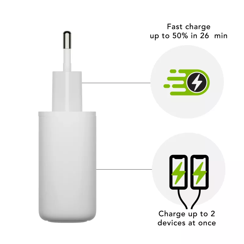 dbramante1928 re-charge Pro - EU sieninis įkroviklis 2x USB-C 20W - balta