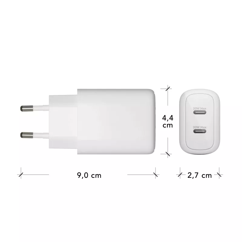 dbramante1928 re-charge Pro - EU sieninis įkroviklis 2x USB-C 20W - balta
