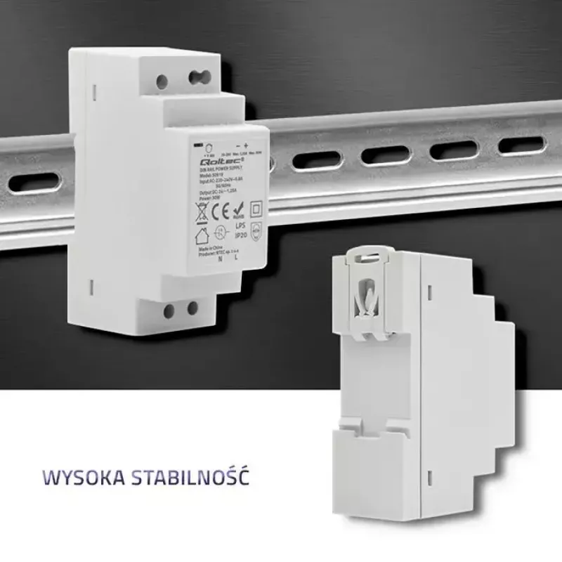 DIN bėgio maitinimo šaltinis QOLTEC 30W 24V 1,25A pilkas