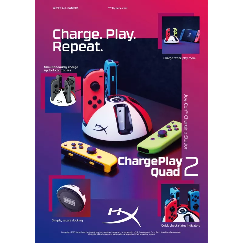 HyperX ChargePlay Quad 2 – Įkrovimo stotelė 4 žaidimų pultams