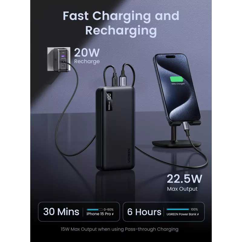 Ugreen 25683 nešiojamas power bank 20000 mAh juodas