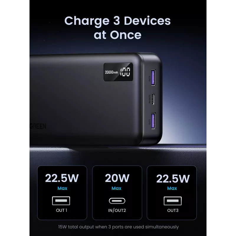 Ugreen 25683 nešiojamas power bank 20000 mAh juodas