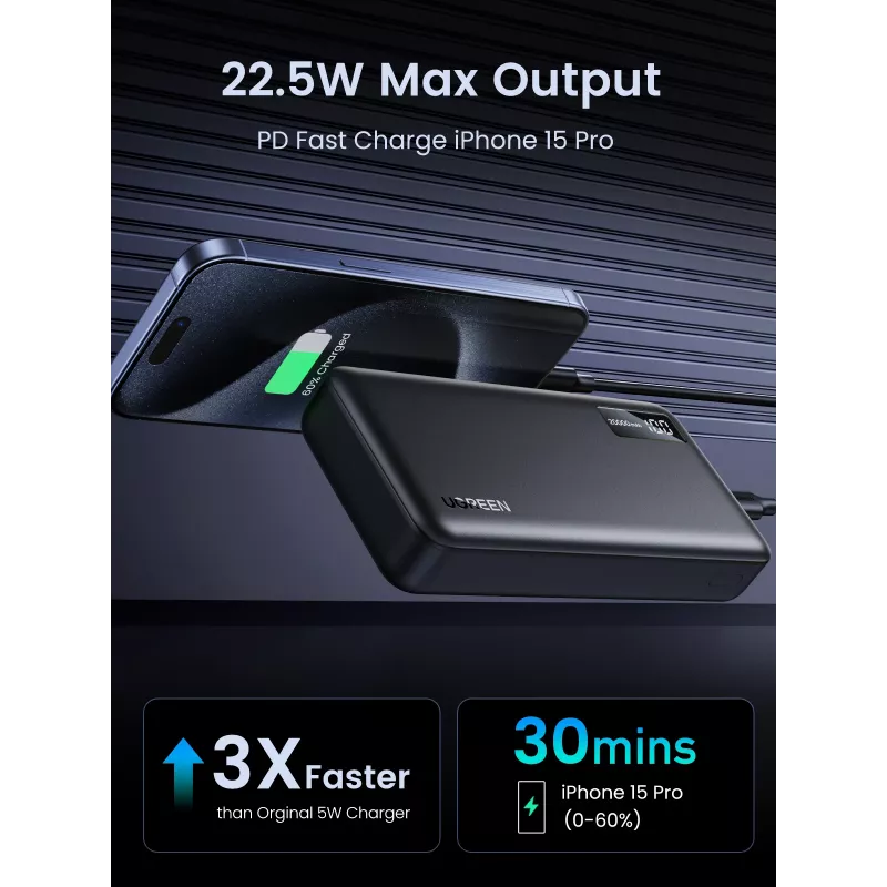 Ugreen 25683 nešiojamas power bank 20000 mAh juodas