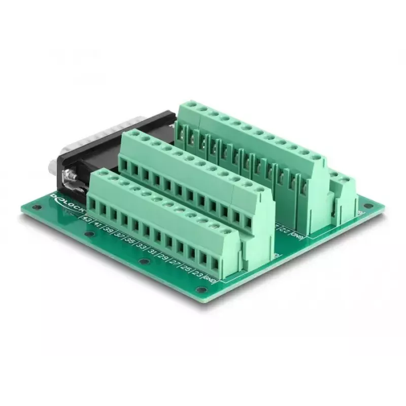 DeLOCK D-Sub HD 44 kontaktų kištukinis adapteris į gnybtų bloką, montavimui ant DIN bėgelio 84x86x30mm