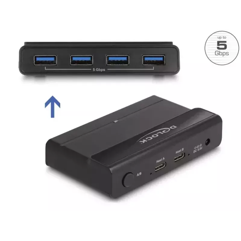 DeLOCK USB jungiklis 4 įrenginiai 2 pagrindiniai kompiuteriai 5 Gbps juodas