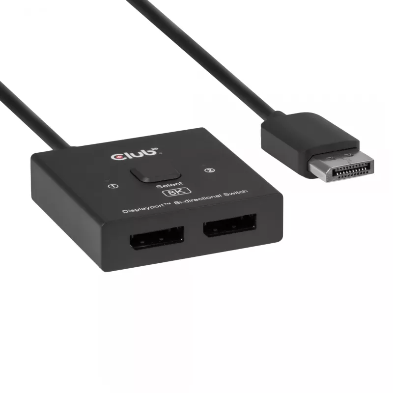 CLUB3D CSV-1009 dvipusis DisplayPort 2 į 1 jungiklis – 2x DisplayPort išėjimai, 8K@60Hz, juodas