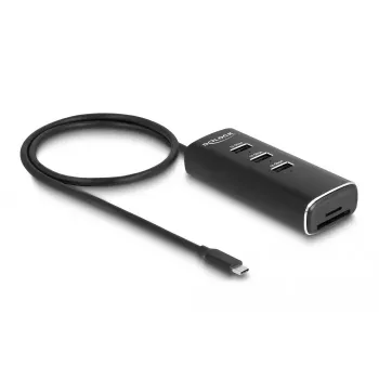 DeLOCK 3 prievadų USB 10 Gbps šakotuvas su SD/Micro SD kortelių skaitytuvu, USB-C 60 cm laidas