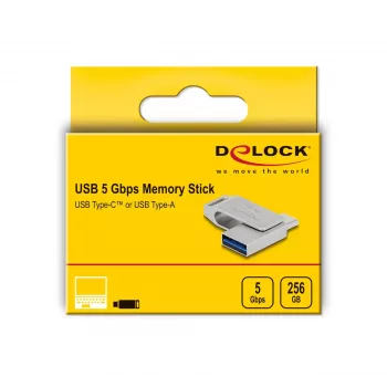USB atmintukas DeLOCK 256 GB USB-C / Type-A metalinis korpusas