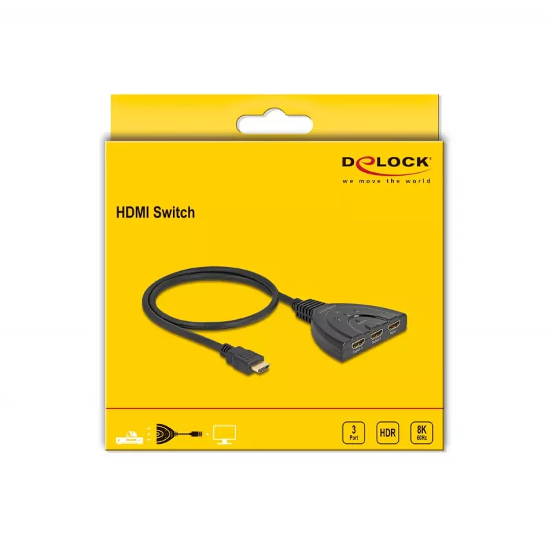 DeLOCK HDMI jungiklis 3 x HDMI įėjimas į 1 x HDMI išėjimą 8K 60 Hz