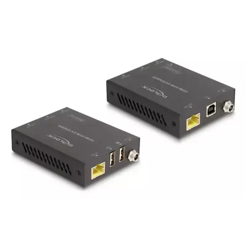 KVM prailgintuvas DELOCK 65957 – HDMI ir USB siųstuvas bei imtuvas, laidinis, iki 70 m, 18 Gbit/s, 600 MHz, juodas
