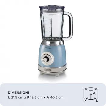 Ariete 583, Retro maišytuvas su 1,5 l stikline taure, 4 nerūdijančio plieno peiliai, 4 greičiai + impulsas, 1000 W, mėlynas