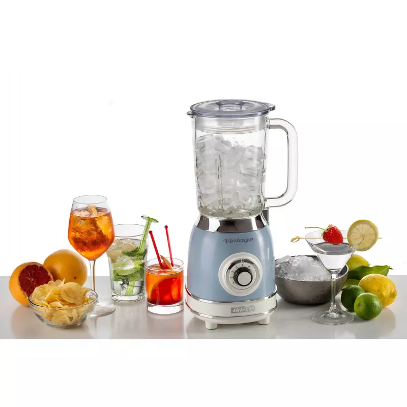 Ariete 583, Retro maišytuvas su 1,5 l stikline taure, 4 nerūdijančio plieno peiliai, 4 greičiai + impulsas, 1000 W, mėlynas