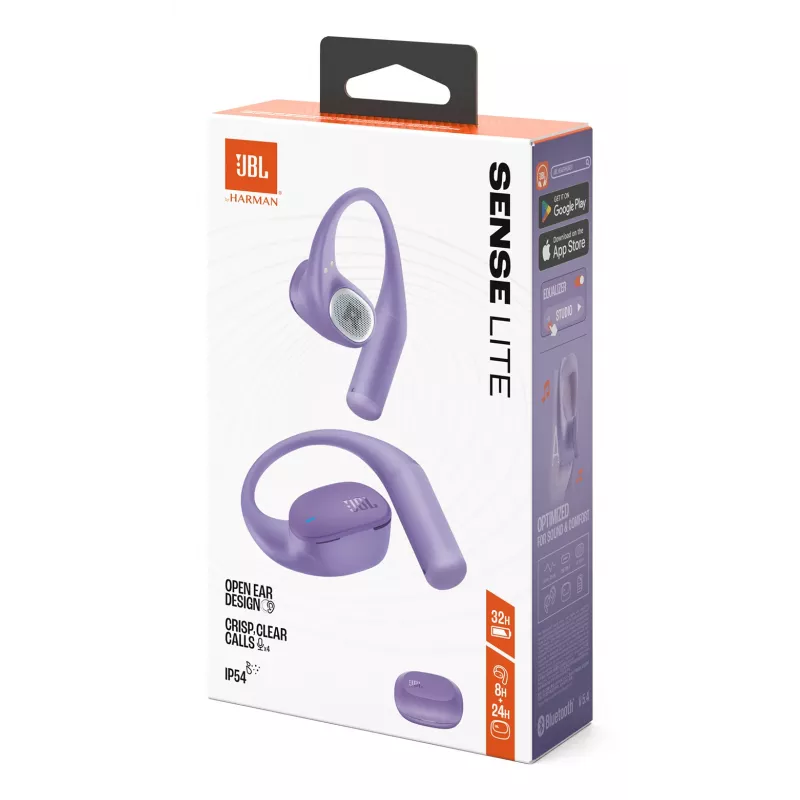 JBL Sense Lite belaidės ausinės, ausų kabliukai, muzika, Bluetooth, violetinė