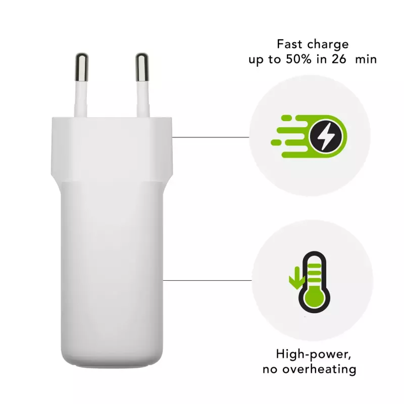 Sieninis USB-C įkroviklis 45W d bramante re-charge Pro — vidaus AC, 110–240V, baltas