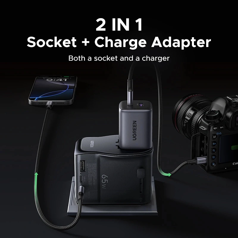 UGREEN S550 65W universalus kelioninis adapteris, 2x USB-C + USB-A, 55001