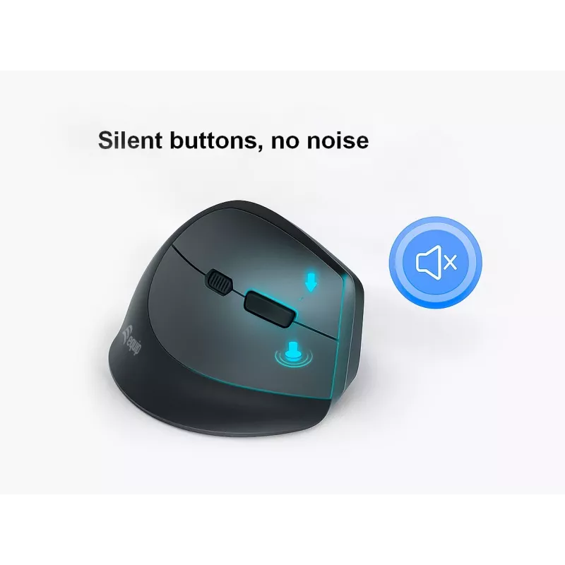 EQUIP ergonominė vertikali belaidė pelė dešinei rankai 1600 DPI, RF + Bluetooth, įkraunama, 6 mygtukai, juoda