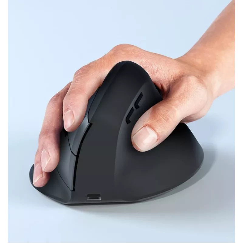 EQUIP ergonominė vertikali belaidė pelė dešinei rankai 1600 DPI, RF + Bluetooth, įkraunama, 6 mygtukai, juoda