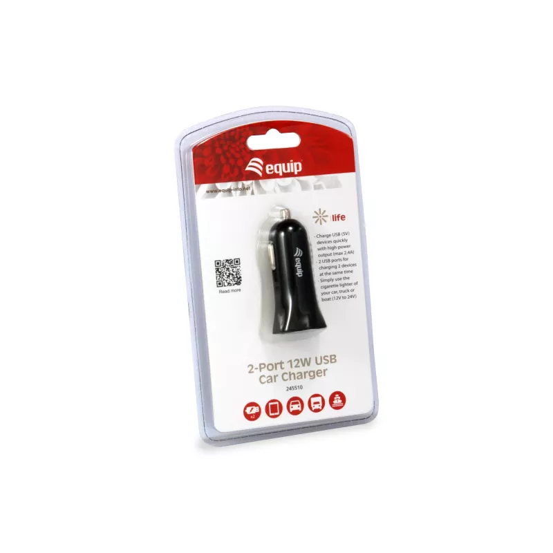 Equip 245510 universalus automobilinis įkroviklis su dviem USB prievadais, juodas