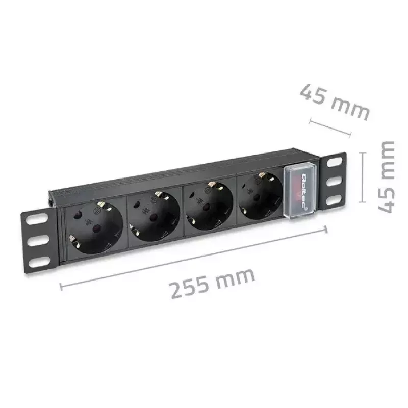 QOLTEC 54603 1U prailgintuvas 4× SCHUKO lizdai, 16A įvadas