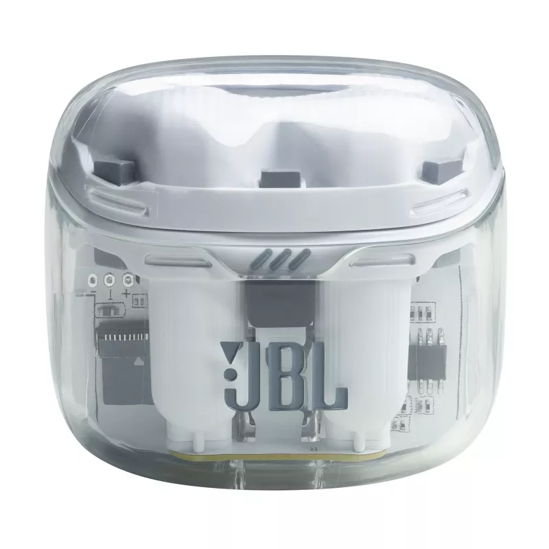 JBL Tune Flex Ghost Edition belaidės ausinės TWS į ausį skambučiams/muzikai Bluetooth permatomos, baltos