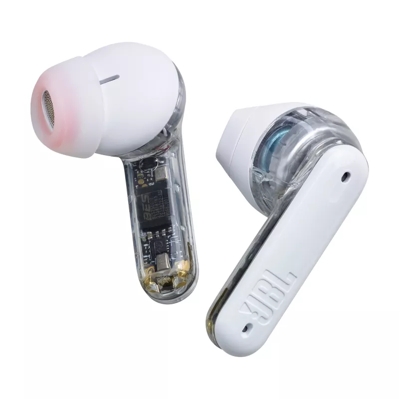 JBL Tune Flex Ghost Edition belaidės ausinės TWS į ausį skambučiams/muzikai Bluetooth permatomos, baltos