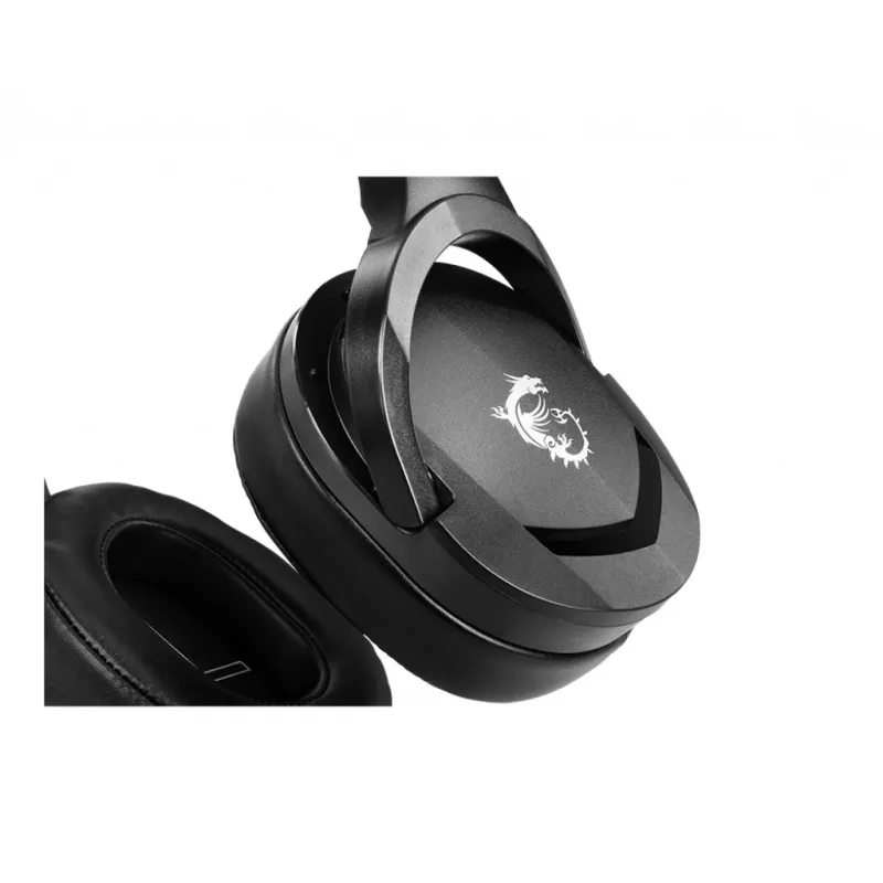 Ausinės MSI IMMERSE GH20 žaidimams, 3.5mm, juodos, 40mm tvarkyklės, vienakryptis mikrofonas, PC ir kelių platformų suderinamumas