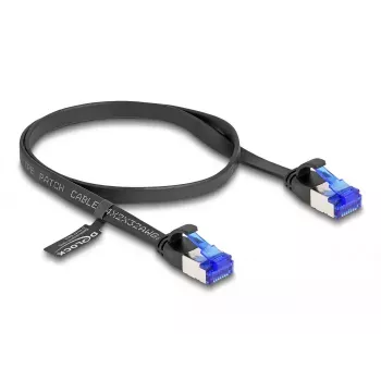 DeLOCK RJ45 plokščias pataikymo kabelis Cat.6A 0,5 m juodas