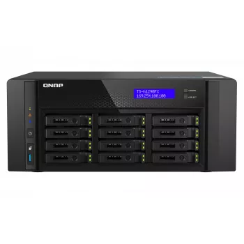 NAS bokštinis QNAP TS-h1290FX — EPYC 7302P 3.0 GHz, 128 GB DDR4, 12 lizdų, QuTS hero, juodas