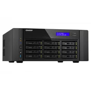 NAS bokštinis QNAP TS-h1290FX — EPYC 7302P 3.0 GHz, 128 GB DDR4, 12 lizdų, QuTS hero, juodas