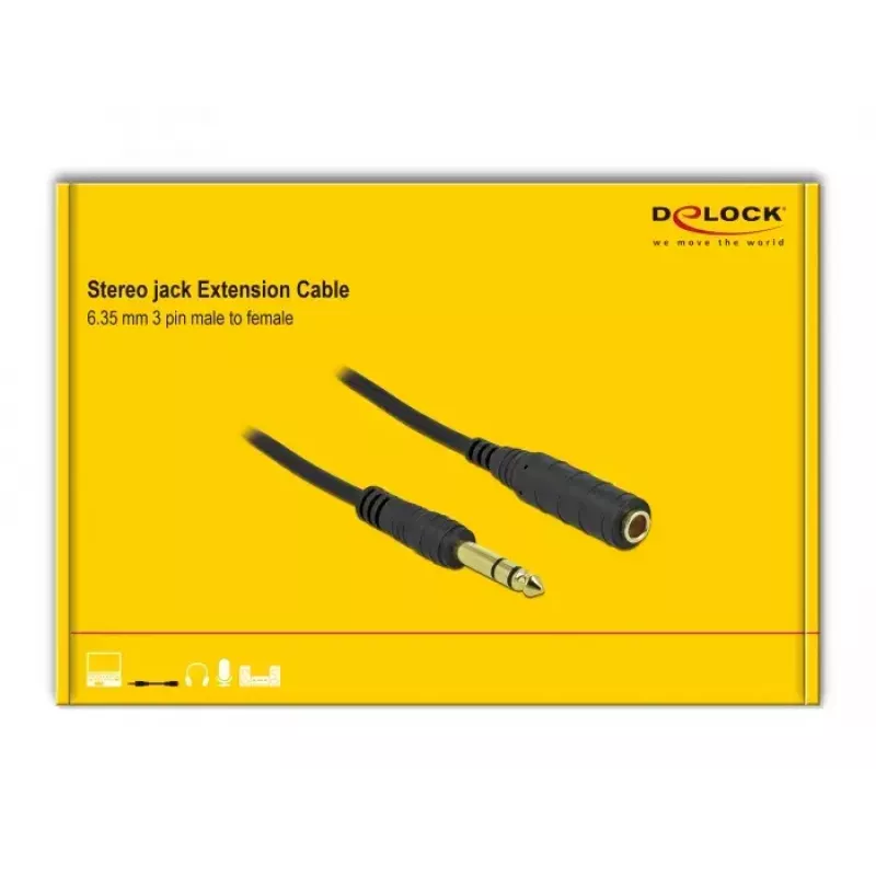 Stereo Jack ilginimo kabelis DeLOCK 86767 6,35mm 5m Juoda