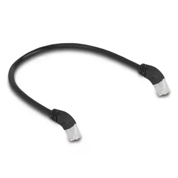 Tinklo kabelis DeLOCK RJ45 Cat.6A S/FTP 45° žemyn lenktas 0,5 m juodas