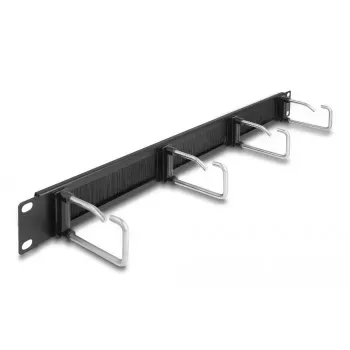 Kabelių valdymo panelė DeLOCK 19 inch šepečių juosta su 4 metaliniais kabliukais, juoda