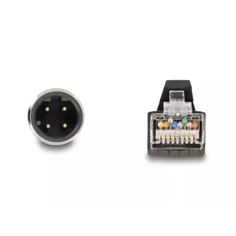 Tinklo kabelis DeLOCK M12 D-koduotas 4 kontaktų kištukas į RJ45 kištuką PUR (TPU) 1 m
