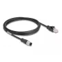 DeLOCK M12 A-koduotas 8 kontaktų kištukas į RJ45 kištuką Cat5e 2 m juodas tinklo kabelis