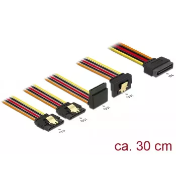 SATA maitinimo šakotuvas DeLOCK 60148 0,3 m SATA 15 kontaktų → 4 × SATA 15 kontaktų (smėlio, oranžinė, raudona, geltona)