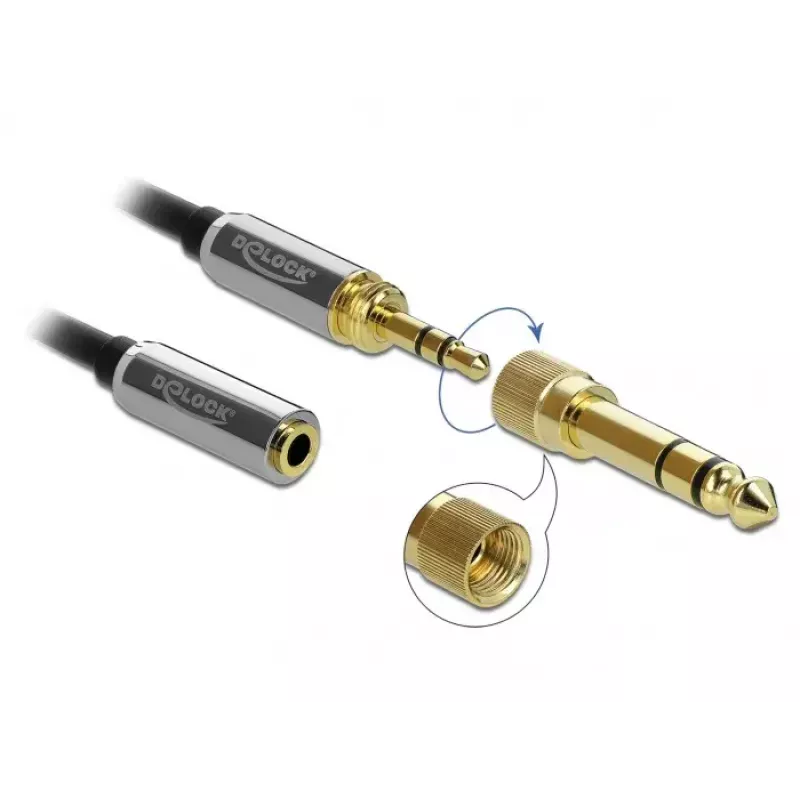 Audio ilginimo kabelis DELOCK 85832 3,5 mm lizdas – 3,5 mm kištukas, 2 m, auksuoti kontaktai, AWG 28, juodas