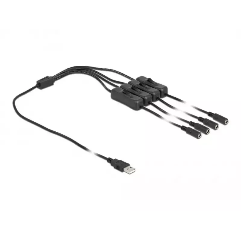 USB Type-A (vyriškas) į 4 x DC 5,5 x 2,1 mm (moteriškas) laidas su jungikliu DeLOCK 86799