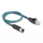 DeLOCK M12 adapterinis kabelis X-koduotas 8 kontaktų moteriškas į RJ45 vyrišką 50 cm