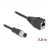 Tinklo kabelis DeLOCK M12 A-koduotas 8 kontaktų vyriškas į RJ45 moterišką Cat5e 0,5 m juodas