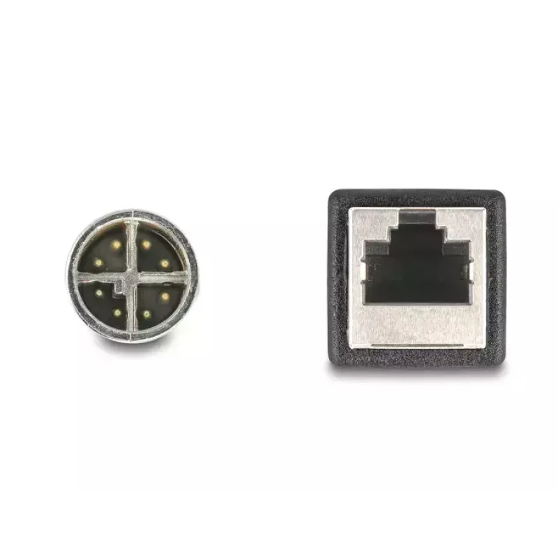 DeLOCK M12 X-koduotas 8 kontaktų vyriškas į RJ45 lizdą Cat5e 0,5 m juodas tinklo kabelis