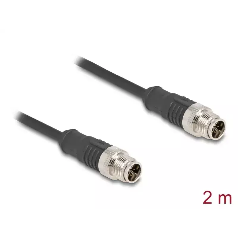 Tinklo kabelis DeLOCK M12 X-coded 8 kontaktų vyras-vyras Cat5e 2 m juodas
