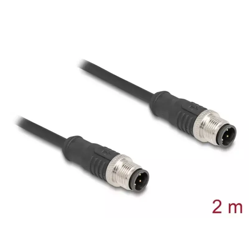 DeLOCK M12 D-koduotas 4 kontaktų vyriškas į vyrišką Cat5e tinklo kabelis 2 m juodas
